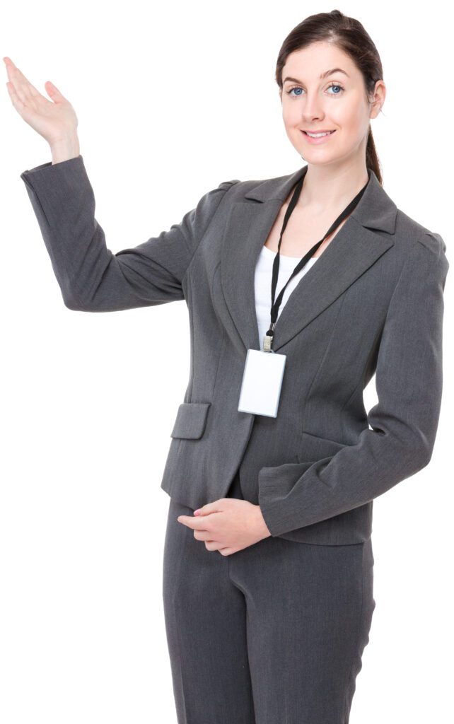 Businesswoman with hand present